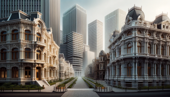 DALL·E 2023-10-23 18.36.22 - Photo of a cityscape where historic buildings with ornate details...png